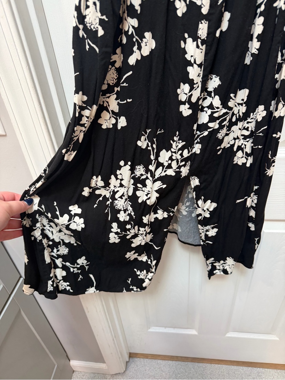 Tropical Floral Tea Length Stretch Challis Slit Dress - Picture 2 of 6